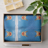 Lächelnder Rentierschneefall personalisiert blau Seidenpapier (Geschenk)