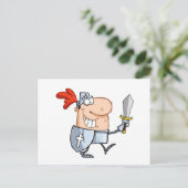 Lächelnder Ritter mit Schwert Postkarte (Stehend Vorderseite)