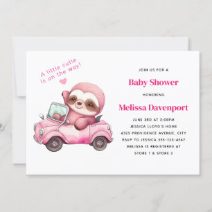 Lächelnder rosa Faultier auf einer Babyparty im Ca Einladung