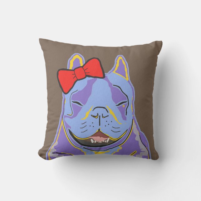 Lächelnder roter Bogen Bostons Terrier Kissen (Vorderseite)