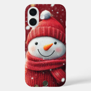 Lächelnder Schneemann Cozy Rote Strickwaren Festiv iPhone 16 Hülle