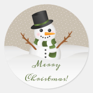 Lächelnder Schneemann mit Frohe Weihnachten Text Runder Aufkleber
