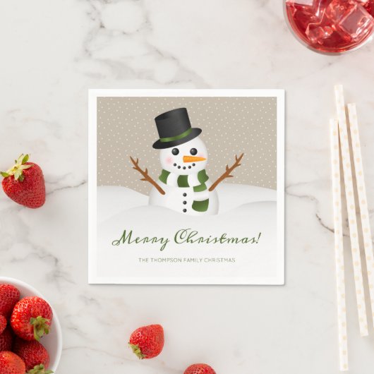 Lächelnder Schneemann und personalisierbarer Name Serviette (Beispiel)