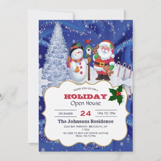 Lächelnder Schneemann und Weihnachtsmann Einladung (Vorderseite)