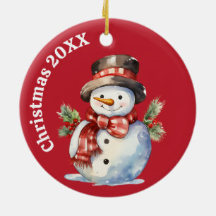 Lächelnder Schneemann Vintage-Weihnachtsbaumanhäng Keramik Ornament