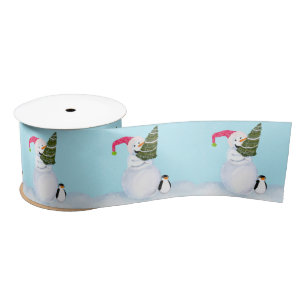 Lächelnder Schneemann Weihnachten Süßer Pinguin &  Satinband