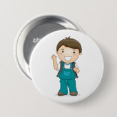 Lächelnder Schuljunge mit Rucksack Button (Vorne & Hinten)