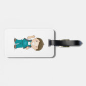 Lächelnder Schuljunge mit Rucksack Gepäckanhänger (Rückseite horizontal)