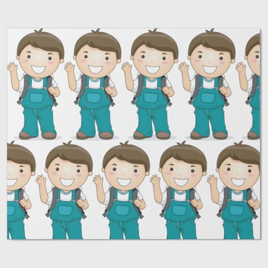 Lächelnder Schuljunge mit Rucksack Geschenkpapier (Flach)