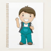 Lächelnder Schuljunge mit Rucksack Planer (Vorderseite)