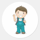 Lächelnder Schuljunge mit Rucksack Runder Aufkleber (Vorderseite)
