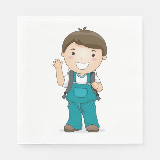 Lächelnder Schuljunge mit Rucksack Serviette (Vorderseite)