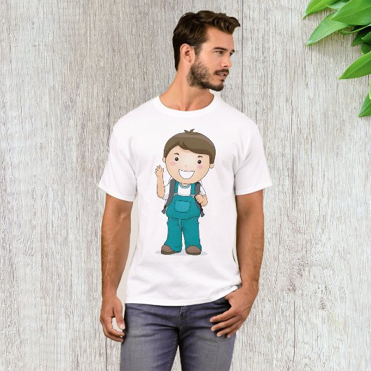 Lächelnder Schuljunge mit Rucksack T-Shirt