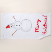 Lächelnder Snowman, rote Weihnachtsmannmütze, Strandtuch (Vorderseite)