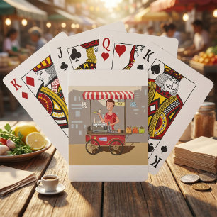 Lächelnder Straßenfood-Verkäufer Bunter Food-Cart Spielkarten