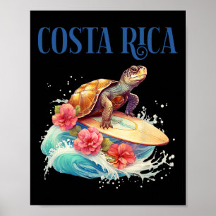 Lächelnder Surfstrand Schildkröte Tropische Blumen Poster