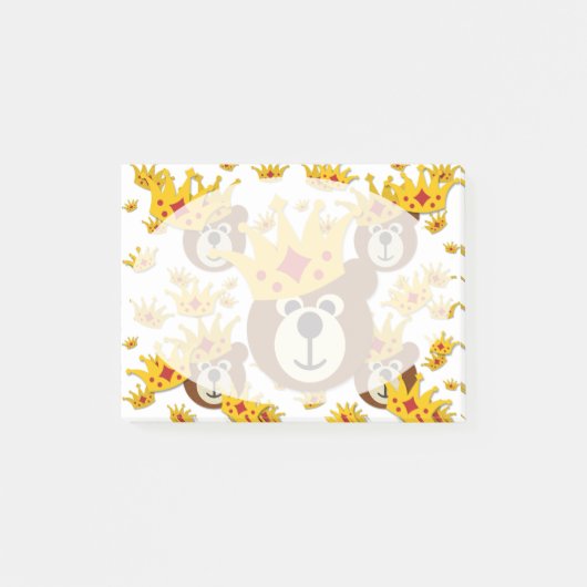 Lächelnder Teddybär mit Krone Post-it Klebezettel (Vorderseite)