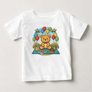 Lächelnder Teddybär-Picknick mit Honig und Keksen Baby T-shirt