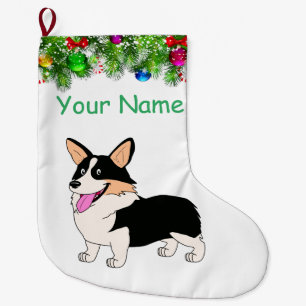 Lächelnder Tricolor Corgi-Feiertag Großer Weihnachtsstrumpf
