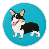 Lächelnder Tricolor Walisercorgi-Cartoon Keramikknauf (Vorderseite)