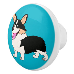 Lächelnder Tricolor Walisercorgi-Cartoon Keramikknauf