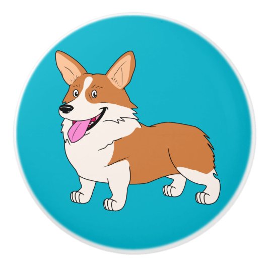 Lächelnder Walisercorgi-Cartoon Keramikknauf (Vorderseite)