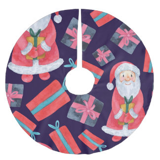 Lächelnder Weihnachtsmann, Aquarell Weihnachten Na Polyester Weihnachtsbaumdecke