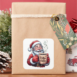 Lächelnder Weihnachtsmann, der Kaffee trinkt Claus Quadratischer Aufkleber