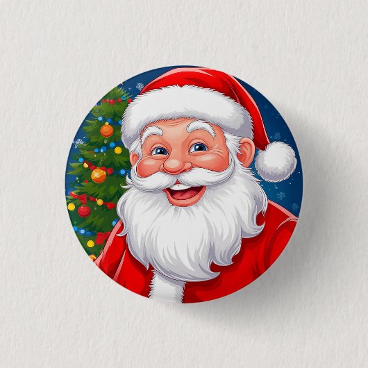 Lächelnder Weihnachtsmann mit roter Mütze Button (Vorderseite)