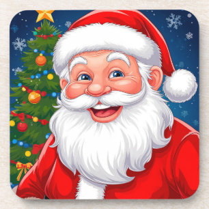 Lächelnder Weihnachtsmann mit roter Mütze Getränkeuntersetzer