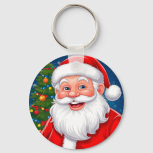 Lächelnder Weihnachtsmann mit roter Mütze Schlüsselanhänger