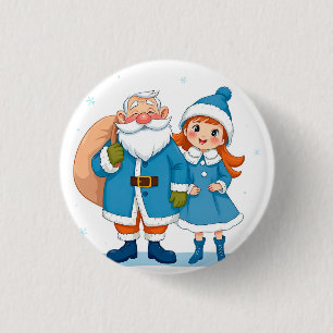 Lächelnder Weihnachtsmann und Schneemädchen Button