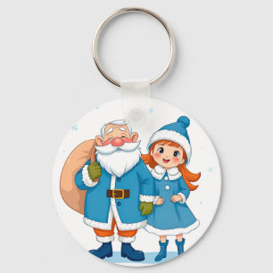 🎅 Lächelnder Weihnachtsmann und Schneemädchen Fes Schlüsselanhänger