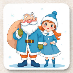 Lächelnder Weihnachtsmann und Schneemädchen Getränkeuntersetzer