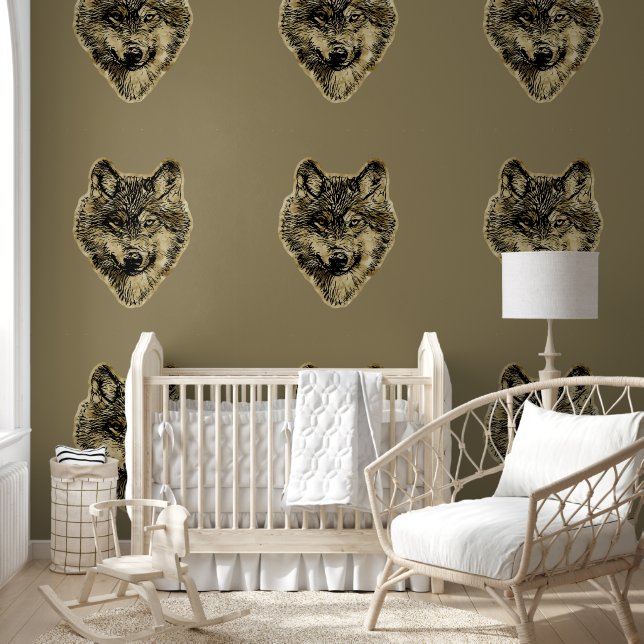Lächelnder Wolfskopf - Linien Silhouette 3 Tapete (Kinder)