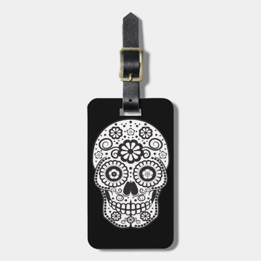 Lächelnder Zuckerschädel Gepäckanhänger (Vorderseite vertikal)