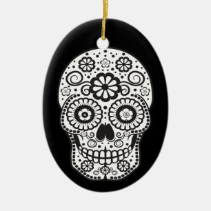 Lächelnder Zuckerschädel Keramik Ornament