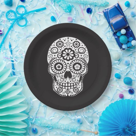 Lächelnder Zuckerschädel Pappteller (Party)