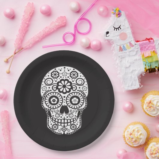 Lächelnder Zuckerschädel Pappteller (Party)