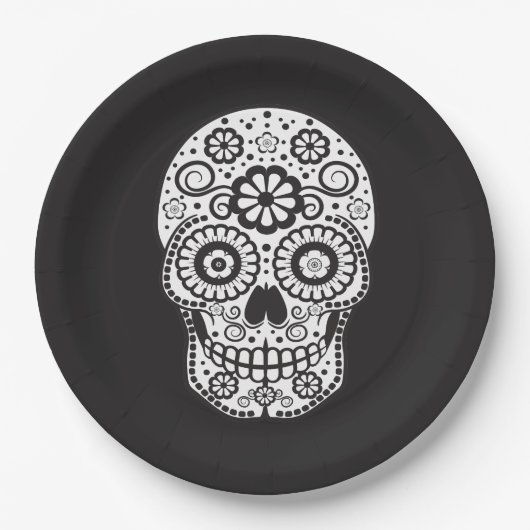 Lächelnder Zuckerschädel Pappteller (Vorderseite)