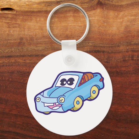 Lächelndes blaues Auto Schlüsselanhänger (Vorderseite)
