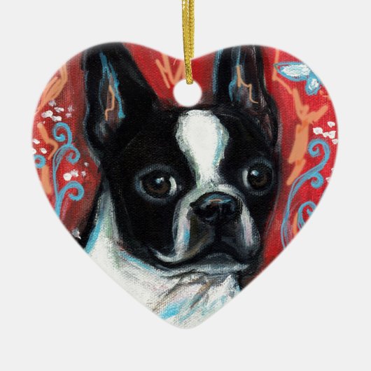 Lächelndes Boston Terrier Keramikornament (Vorne)