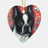Lächelndes Boston Terrier Keramikornament (Links)
