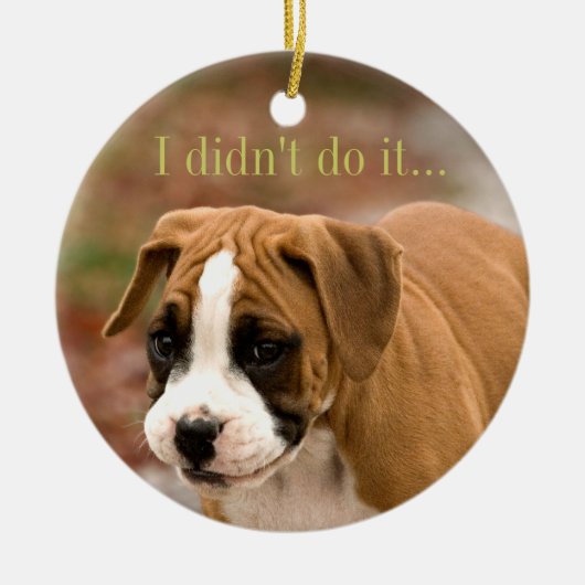 Lächelndes Boxer-Hundeauto oder Baum-Verzierung Keramik Ornament (Vorne)