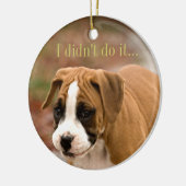 Lächelndes Boxer-Hundeauto oder Baum-Verzierung Keramik Ornament (Links)