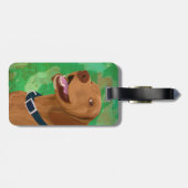 Lächelndes Brown Vizsla auf grünem Hintergrund Gepäckanhänger (Rückseite horizontal)