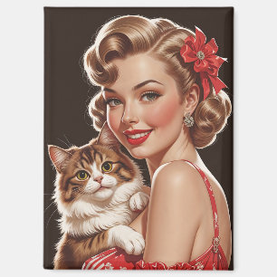 Lächelndes Button-Up mit Cat Portrait Magnet
