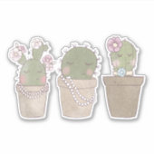 Lächelndes Cactus Trio Watercolor-Design Aufkleber (Vorderseite)