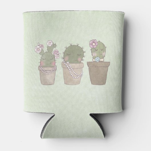 Lächelndes Cactus Trio Watercolor-Design Dosenkühler (Vorderseite)