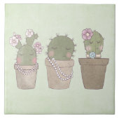 Lächelndes Cactus Trio Watercolor-Design Fliese (Vorderseite)